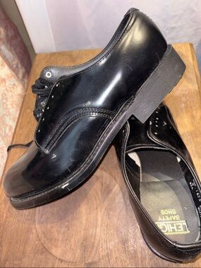 Vintage New Old Stock Black Men's Safety Dress Shoes Leigh Brand Made in USA